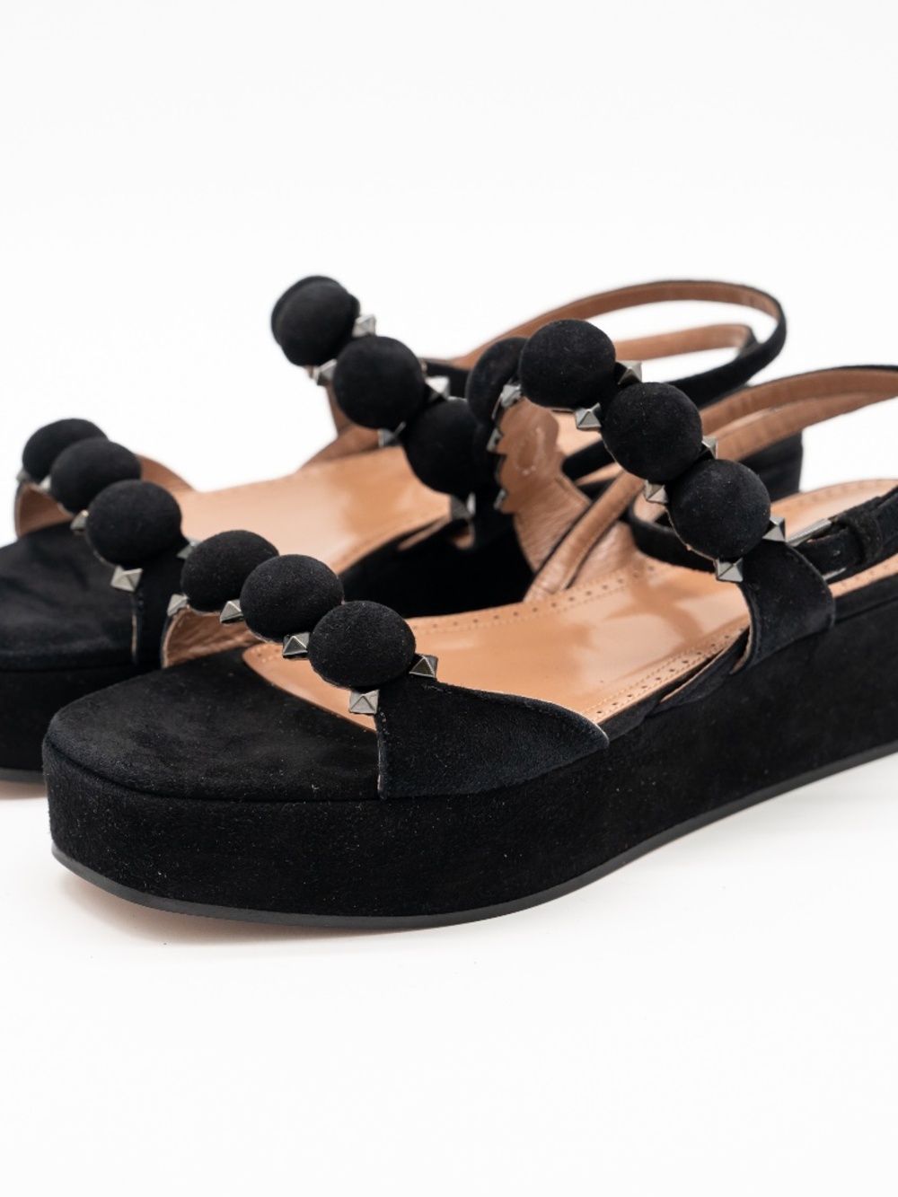 Alaia Sandals Heels La Bombe 45 Black Strap Studded Suede size 39 EU 9 US
